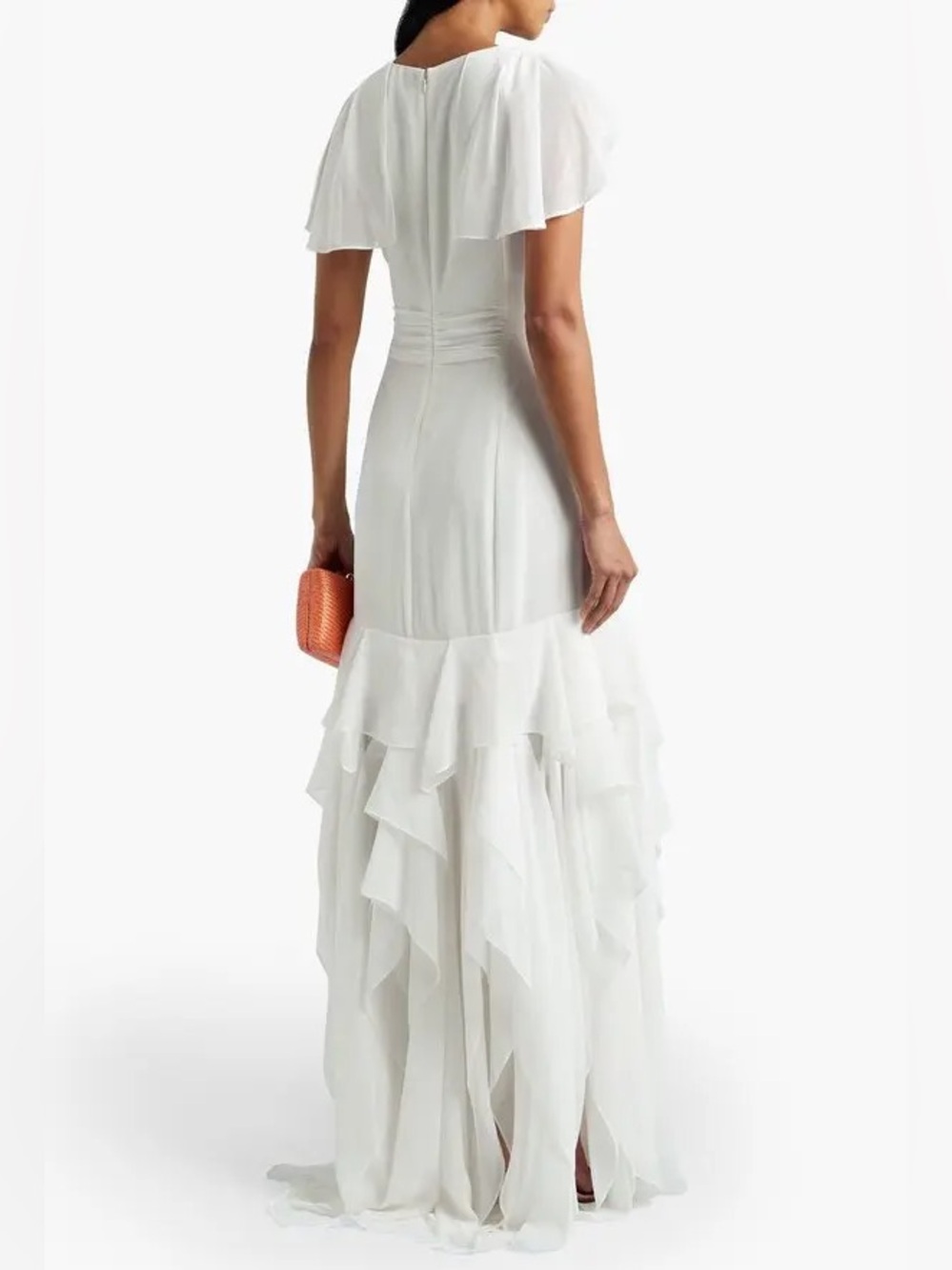 HALSTON Flounce Georgette Chalk White Ruffle Chiffon Gown Maxi Dress NWT $495 - Picture 3 of 5
